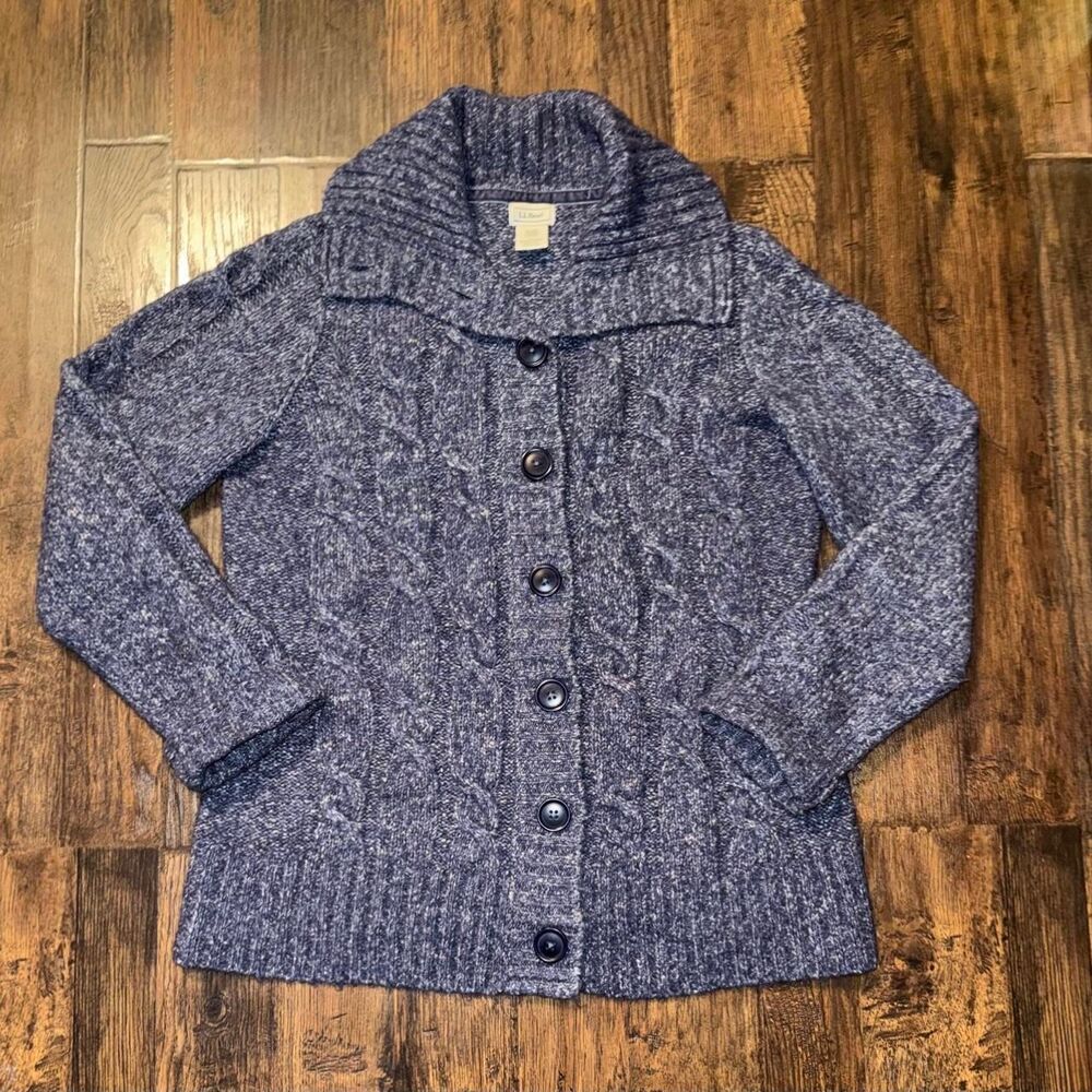 L.L.Bean Womens Cable Knit Button Front Cardigan Sweater Size L